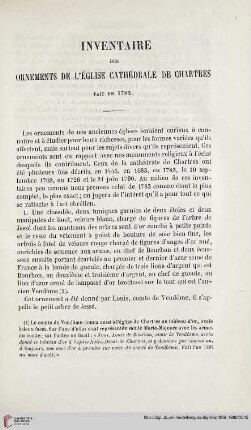 16: Inventaire des ornements de l'église cathédrale de Chartres fait en 1783