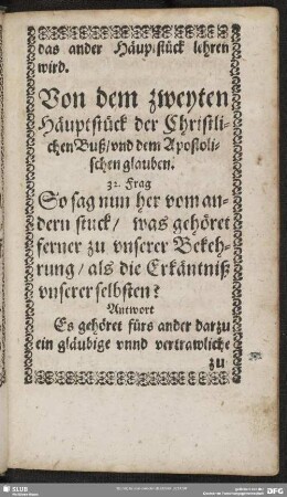 Von dem zweyten Häuptstück der Christlichen Buß, und dem Apostolischen glauben