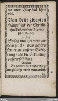 Von dem zweyten Häuptstück der Christlichen Buß, und dem Apostolischen glauben