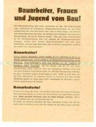 Informationsblatt der IG Bau zu den Betriebsrätewahlen