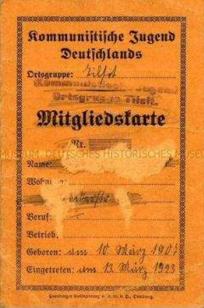 Mitgliedsausweis der Kommunistischen Jugend Deutschlands