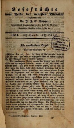 Lesefrüchte vom Felde der neuesten Literatur des In- und Auslandes. 1851,4, 1851,4