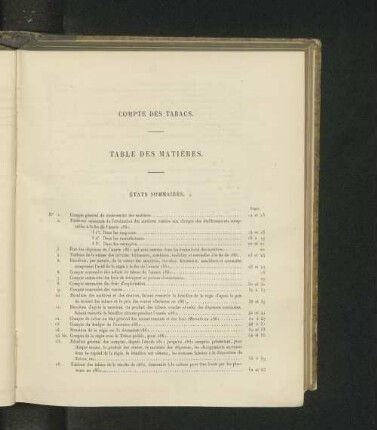 Table des matières. États sommaires.