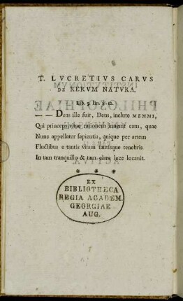 [Epigraph] T. Lucretius Carus De Rerum Natura