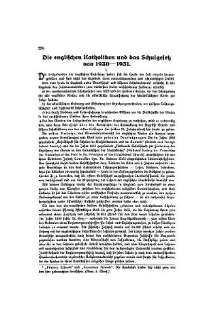 Die englischen Katholiken und das Schulgesetz von 1930-1931