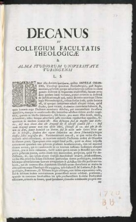 Decanus Et Collegium Facultatis Theologicae in Alma Studiorum Universitate Tubingensi L. S.