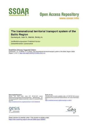 The transnational territorial transport system of the Baltic Region