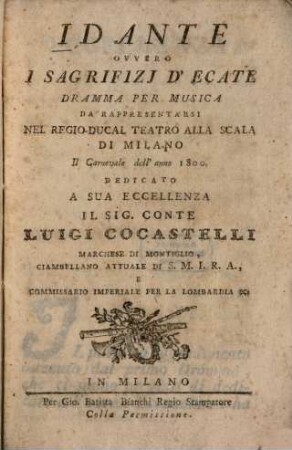 Idante ovvero i sagrifizi d'Ecate : Dramma per musica