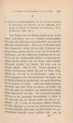 307-312 [Rezension] Lobstein, Paul, La notion de la préexistence du fils de Dieu