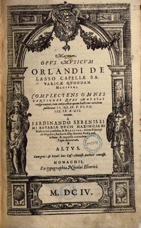 Magnum opus musicum Orlandi de Lasso ... : complectens omnes cantiones quas motetas vulgo vocant, tam antea editas quam hactenus nondum publicatas II. III. IV. V. VI. VII. IIX. IX. X. XII. vocum. [3], Altus