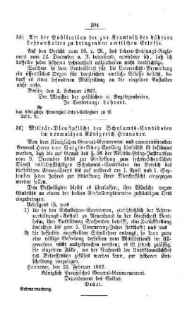 Militär-Dienstpflicht der Schulamts-Candidaten im vormaligen Königreich Hannover : [I. Allgemeine Verhältnisse der Behörden und Beamten]