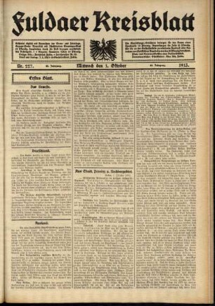Erste Ausgabe vom Mittwoch, den 01. Oktober 1913.