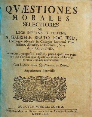 Quaestiones Morales Selectiores De Lege Interna Et Externa, 1. [De Lege Interna]