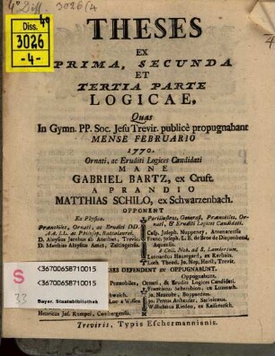 Theses ex prima, secunda et tertia parte logicae