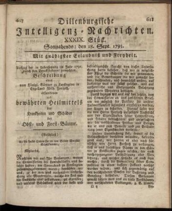 XXXIX. Stück. Sonnabends: den 28. Sept. 1793.