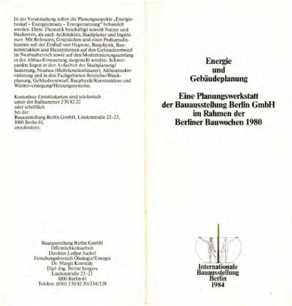 Flyer: Einladung IBA-Planungswerkstatt,               Energie- und Gebäudeplanung