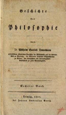 Geschichte der Philosophie, Sechster Band