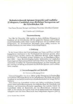 Bodenbewohnende Spinnen (Araneida) und Laufkäfer (Coleoptera, Carabidae) eines dörflichen Nutzgartens auf der Schwäbischen Alb