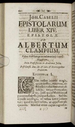 Epistolarum Liber XIV. Ad Albertum Clampium [...]