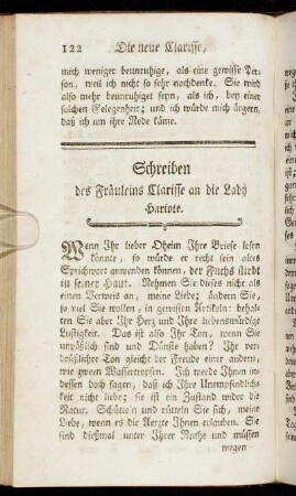 Schreiben des Fräuleins Clarisse an die Lady Hariote.
