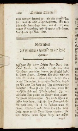 Schreiben des Fräuleins Clarisse an die Lady Hariote.