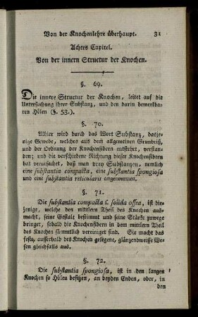 Achtes Capitel. Von der inneren Structur der Knochen. § 69-75.