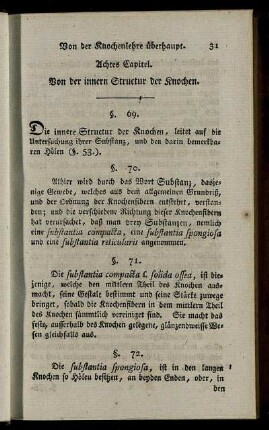 Achtes Capitel. Von der inneren Structur der Knochen. § 69-75.