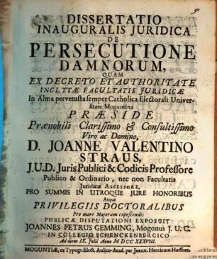 Dissertatio Inauguralis Juridica De Persecutione Damnorum