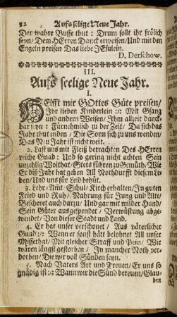 III. Aufs seelige Neue Jahr.