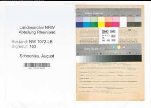 Entnazifizierung August Schoenlau , geb. 10.07.1905 (Angestellter)
