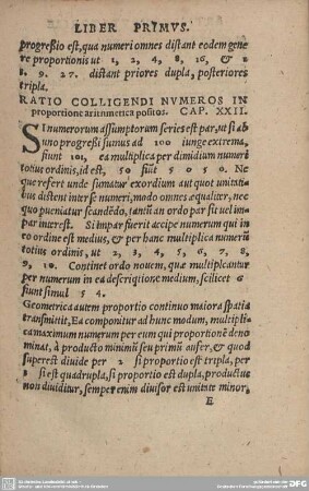 RATIO COLLIGENDI NUMEROS IN proportione arithmetica positos. CAP. XXII.