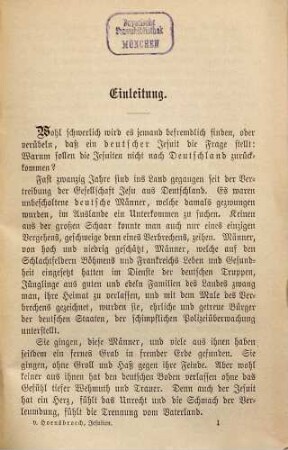 Warum sollen die Jesuiten nicht nach Deutschland zurück? : eine Frage und eine Antwort