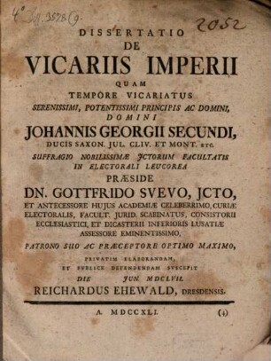 Diss. de vicariis Imperii