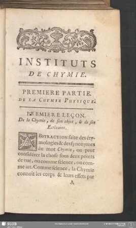 Premiere Partie. De La Chymie Physique