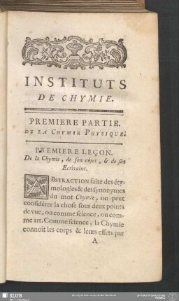 Premiere Partie. De La Chymie Physique