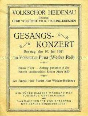 Konzertprogramm des Volkschors Heidenau