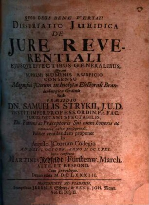 Dissertatio iuridica de iure reverentiali eiusque effectibus generalibus