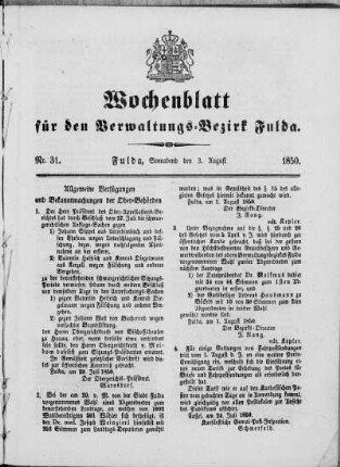 Nr. 31, Ausgabe vom 3. August 1850