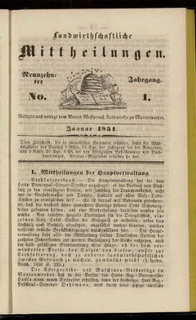 Neunzehnter Jahrgang. No. 1.
