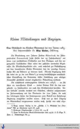 Eine Geldschuld des Klosters Günterstal bei den Juden 1285.
