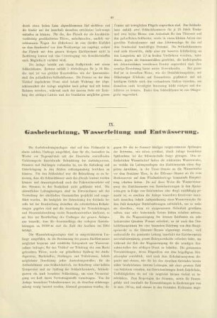 IX. Gasbeleuchtung, Wasserleitung und Entwässerung