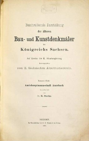 Beschreibende Darstellung der älteren Bau- und Kunstdenkmäler des Königreichs Sachsen. 9, Amtshauptmannschaft Auerbach