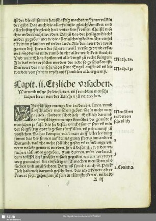 Capit. ii. Etzliche Ursachen, Warumb nütze sey die secten, un[d]frembden menschlichen leren von der Kirchen zu vor treyben