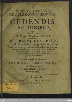 Conclusiones juridicae: De cedendis actionibus