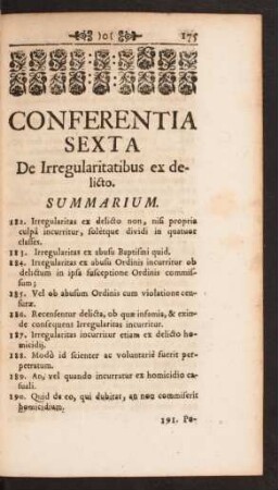 Conferentia Sexta De Irregularitatibus ex delicto