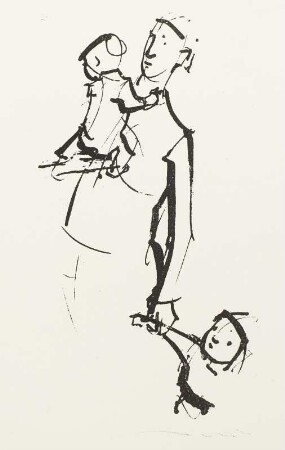 Frau in Halbfigur mit zwei Kindern