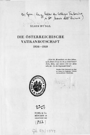 Die österreichische Vatikanbotschaft 1806-1918