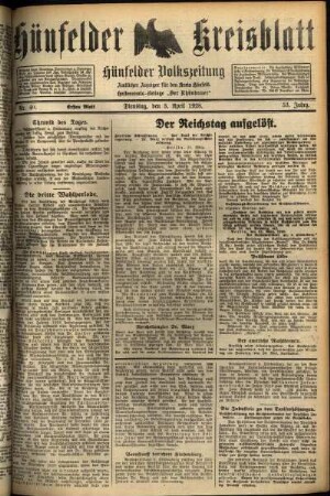 Erste Ausgabe vom Dienstag, den 03. April 1928.
