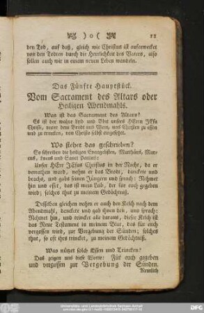 Das Fünfte Hauptstück. Vom Sacrament des Altars oder Heiligen Abendmahls.