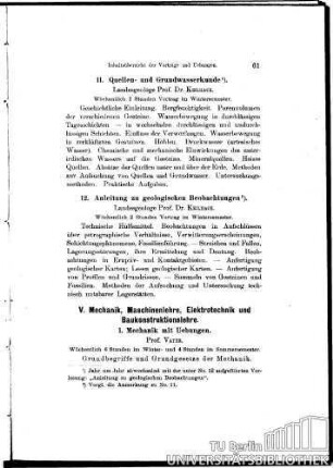 V. Mechanik, Maschinenlehre, Elektrotechnik und Baukonstruktionslehre